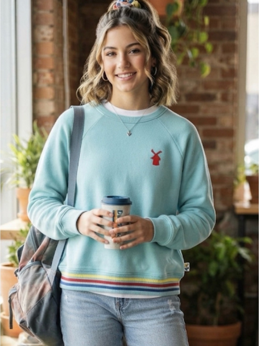 The Ultimate Coffee-Run Aesthetic Dutch Bros Aqua Crewneck Sweatshirt size xs